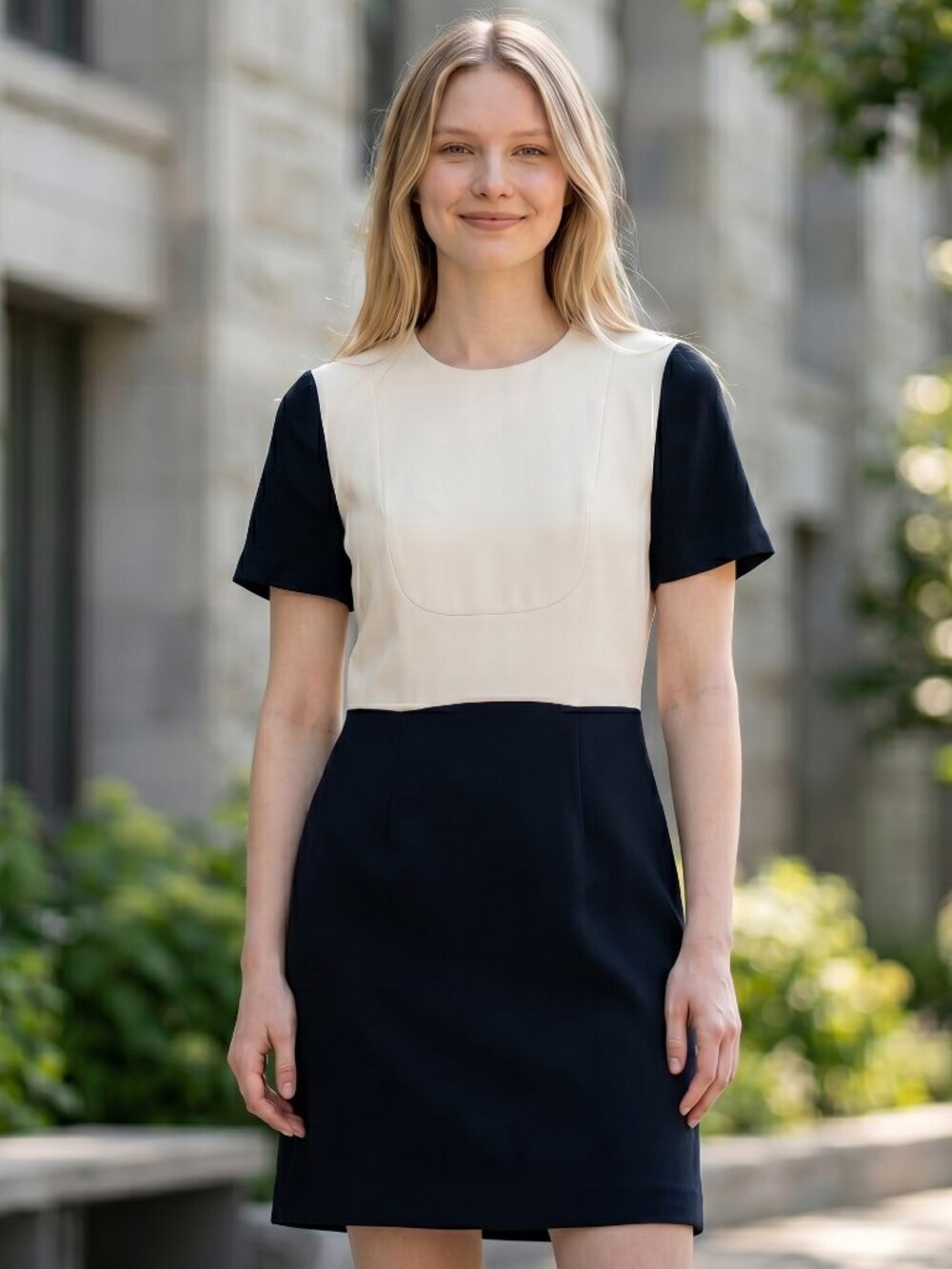 J.Crew Colorblock Crepe Sheath Dress Ivory Navy Sz 2 #03304